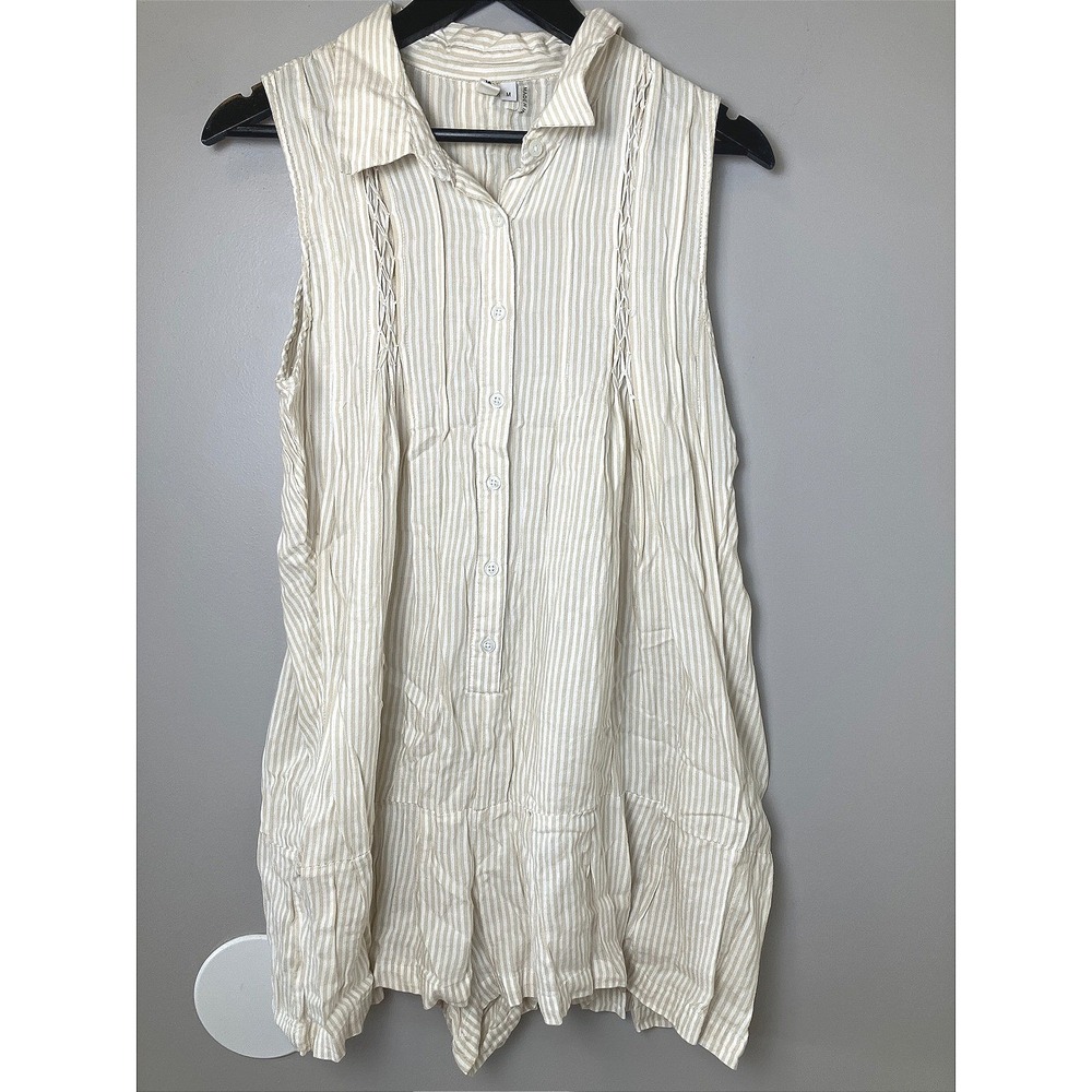 Elan Boho Beige Striped Women's Romper Braid Detail Size Medium Resortwear